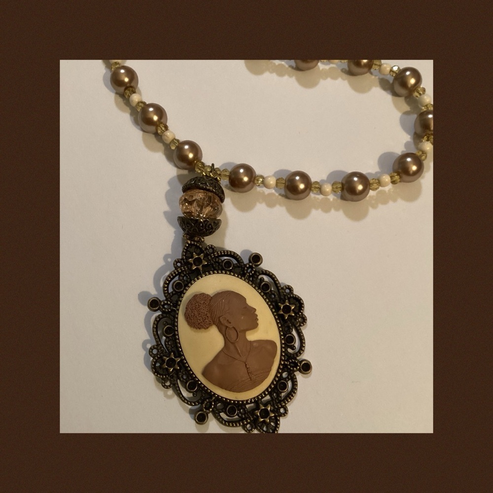 Brown and Tan cameo necklace.